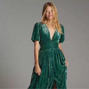 NWT ANTHROPOLOGIE Katerina Burnout Velvet Button Front Maxi Dress Size 2